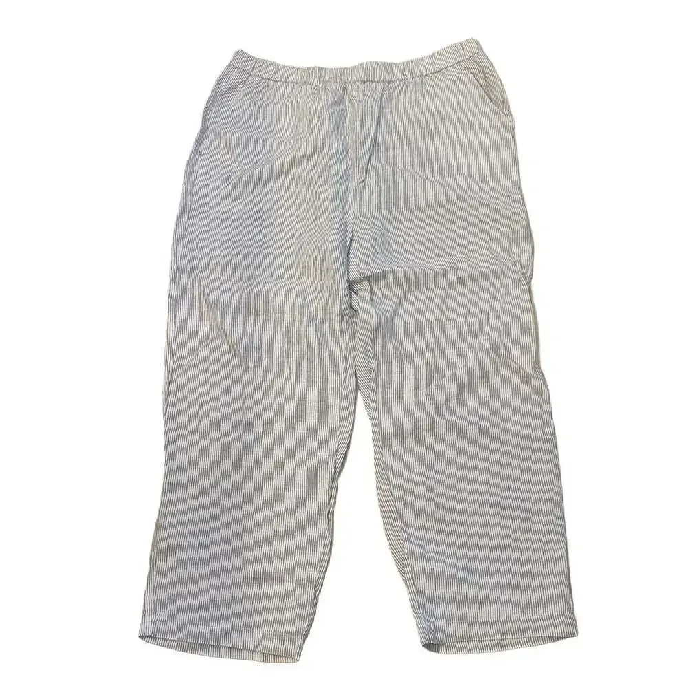 Quince 100% Linen Striped Pull-On Pants Blue White Size XL